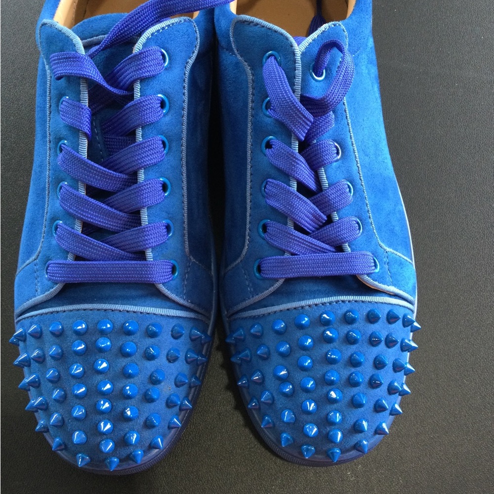 Men's Blue Suede Studded Low-Top Sneakers